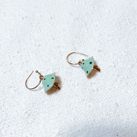 Green mushroom hoop earrings M184 - Picture 4 of 5